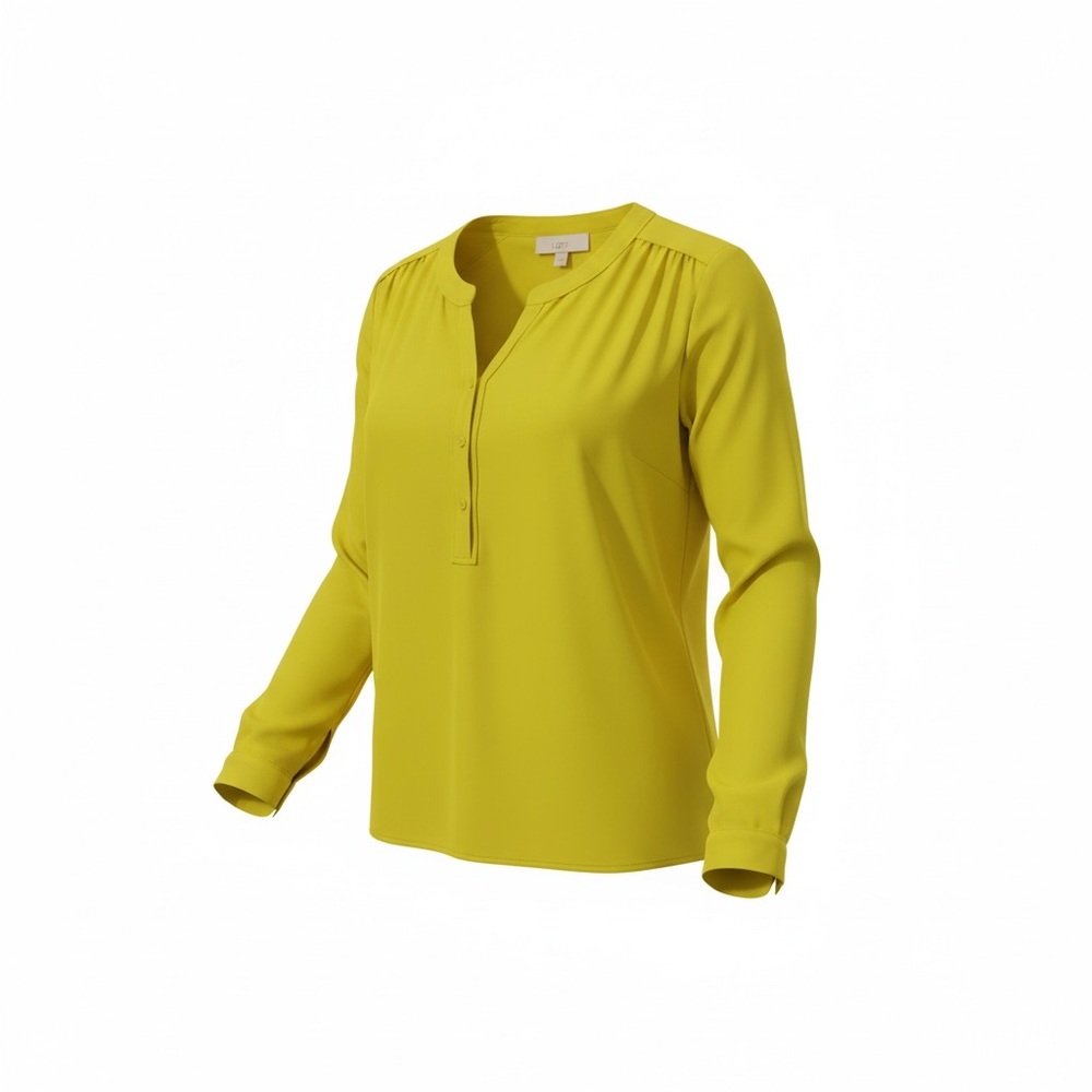 LOFT Bright Yellow Long Sleeve Henley Blouse M